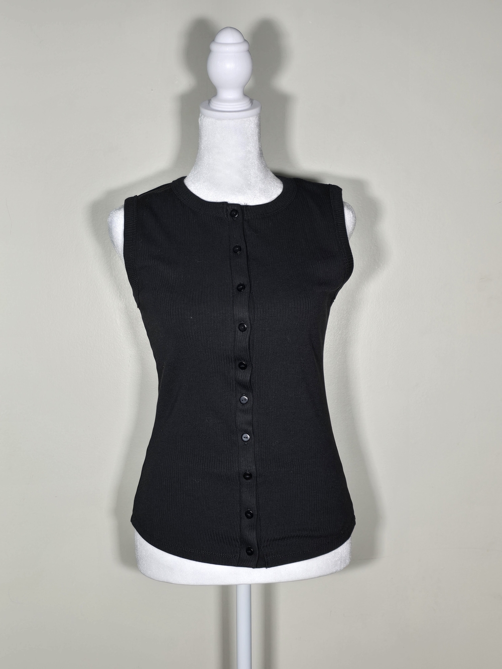 Ribbed Button-Front Black Tank Top NWOT